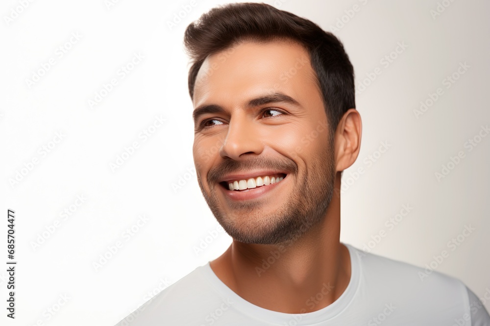 portrait of a beautiful young handsome model man smiling with perfectly clean teeth, used for a dental ad, isolated on a white background portrait of a beautiful young handsome model man smiling with perfectly clean teeth, used for a dental ad, isolated on a white background