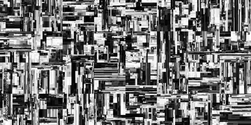 Abstract futuristic sci-fi cyberpunk seamless displacement map. Complex intricate glitch art grunge texture with rectangular diagonal chaotic layered shapes. Digital noise structure. Vector background photo