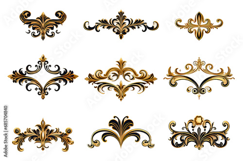 3d illustration stucco decoration, gold cartouche isolated on PNG Background. Generative Ai.