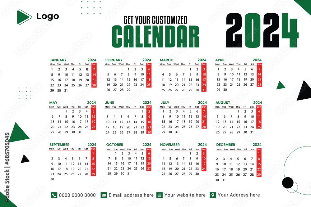 one page wall calendar design template 2024 calendar template with