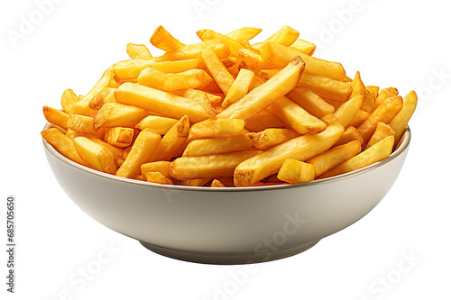 French fries in a glass bowl isolated on PNG Background. Generative Ai.