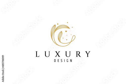 Crescent moon luxury line art illustration logo design with flowers