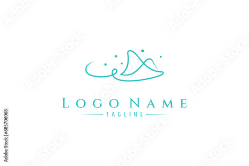 Stingray continuous line illustration logo design