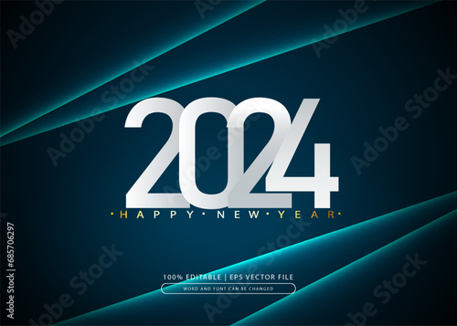 Vector 2024 happy new year illustration with 3d light  typography lettering with neon colure photo