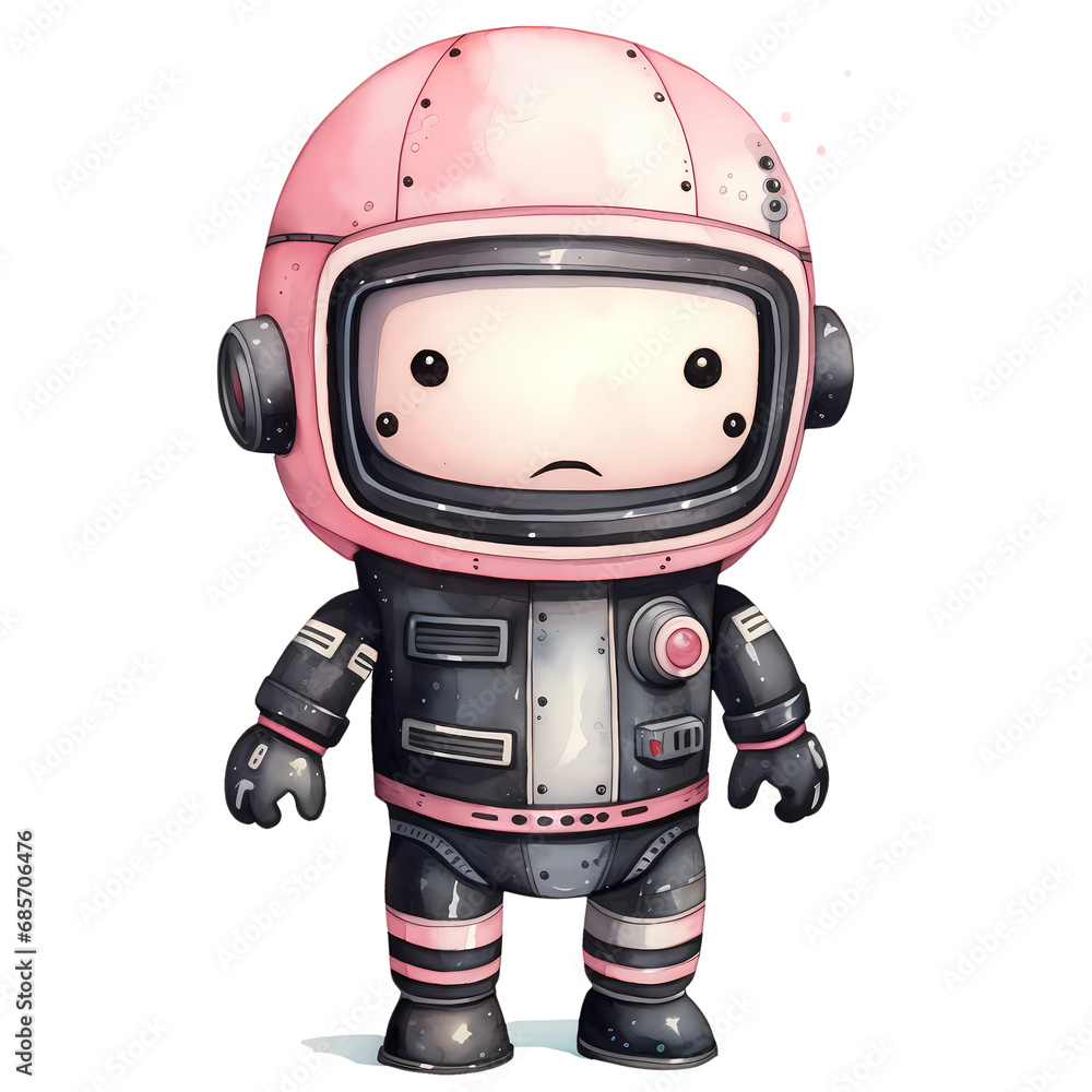 Naklejka premium Cute Man Astronaut Suit Watercolor Clipart Illustration