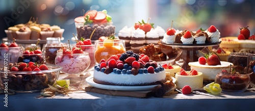 buffet table desserts Copy space image Place for adding text or design photo