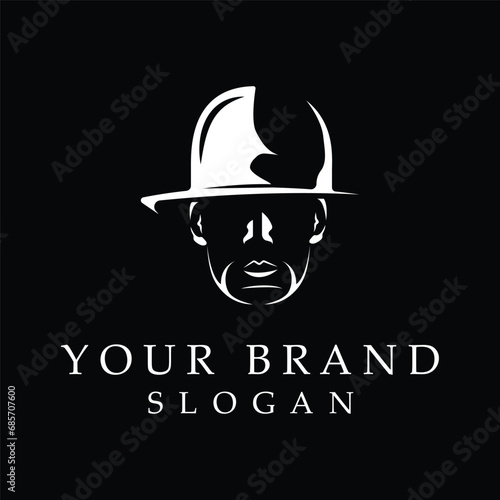mafia logo with abstract silhouette character of man wearing hat and smoking