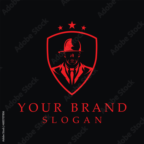 mafia logo with abstract silhouette character of man wearing hat and smoking