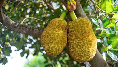 Jackfruit hanging on jackfruit tree