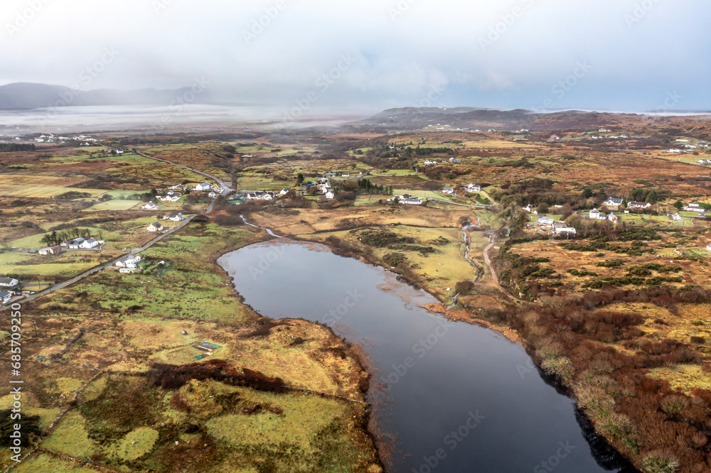 Aerial view of Bonny Glen by Portnoo in County Donegal - Ireland