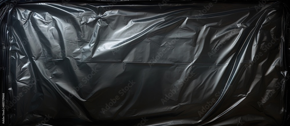 Black transparent plastic texture with a hole for poster and cover art Realistic plastic wrap for overlay copy space and photo effect Wrinkled plastic on black background Copy space image Place Black transparent plastic texture with a hole for poster and cover art Realistic plastic wrap for overlay copy space and photo effect Wrinkled plastic on black background Copy space image Place