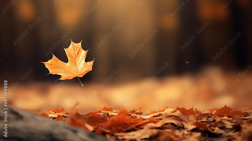 Enchanting Autumn Woods: Realistic Falling Maple Leaves in a Colorful Forest