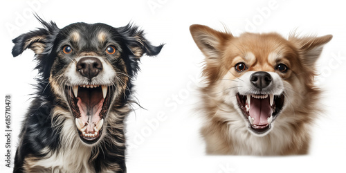 Set of dogs have rabies on white background. Close-up image. Generative AI. photo
