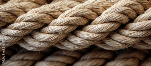 Detailed macro shot of thick natural cotton rope Copy space image Place for adding text or design