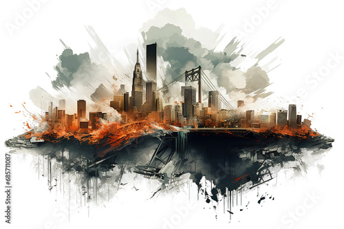 Manama skyline in black watercolor isolated on Transparent background. Generative AI
