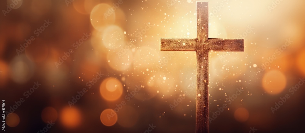 Blurred cross on a bright backdrop Copy space image Place for adding text or design - obrazy, fototapety, plakaty 