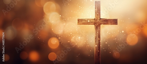Canvastavla Blurred cross on a bright backdrop Copy space image Place for adding text or des