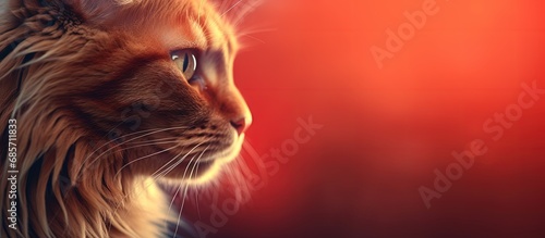 Cat with inflamed ear zoomed in Copy space image Place for adding text or design photo