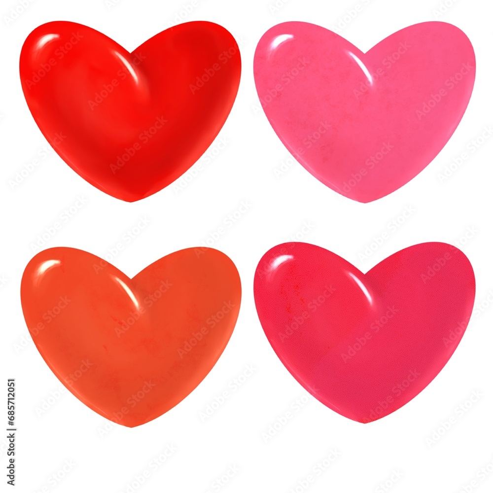 Hearts on a white background isolated different colors set