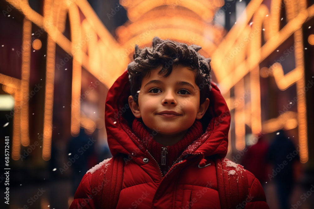 Adorable small child Christmas lover play new year fair market Generative AI technology picture Adorable small child Christmas lover play new year fair market Generative AI technology picture