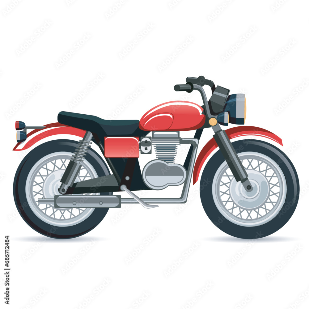 Old red shiny motorcycle on a white background