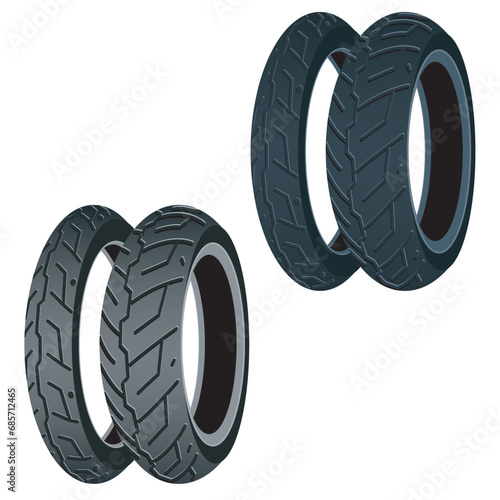 Motorcycle tires on white background
