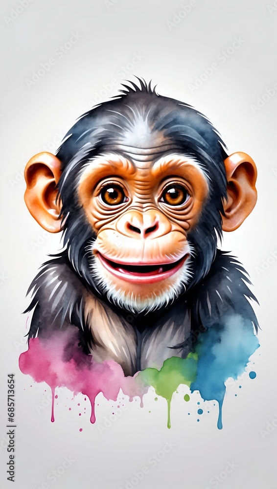 Obraz premium Colorful watercolor Monkey illustration isolated on a white background