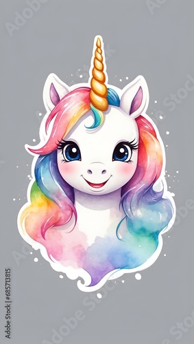 Colorful watercolor cute Pony unicorn illustration on a white background