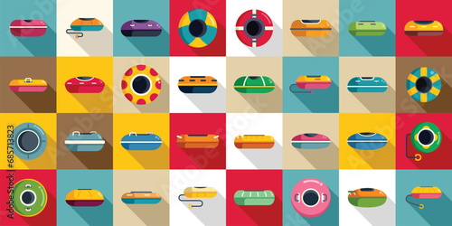 Snow tube icons set flat vector. Winter sport. Christmas hill sled