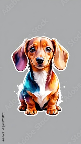 Colorful watercolor cute Dachshund illustration on a white background