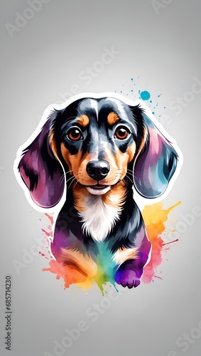 Colorful watercolor cute Dachshund illustration on a white background