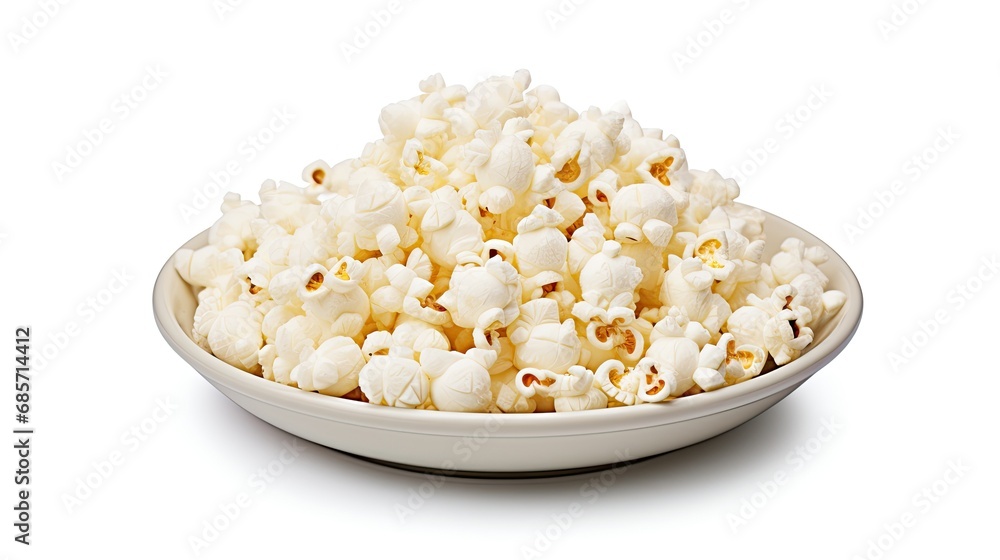 Popped White Popcorn Bowl Isolated on White - Snack Concept