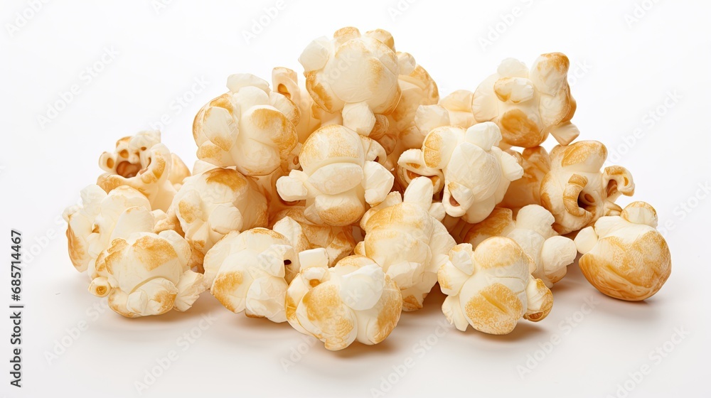 Crisp Fresh Popped Popcorn Heap Isolated on White Background Crisp Fresh Popped Popcorn Heap Isolated on White Background
