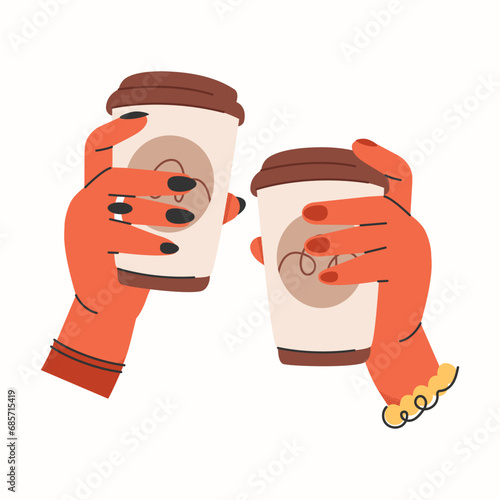 Coffee cheers.Two girls celebrating holiday