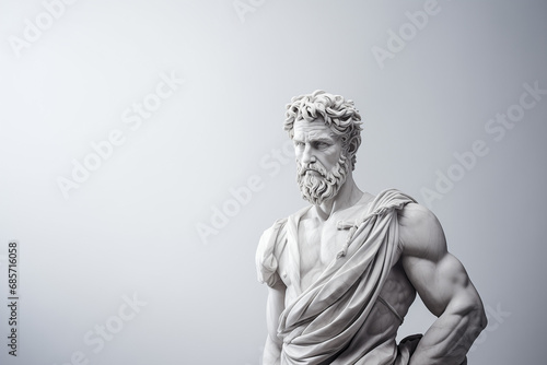 Ancient greek sculpture. Antique marble statue of a man. Stone white memorial. Ancient god statue