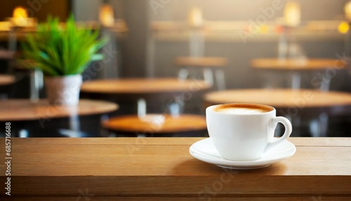 coffee cup on wooden table in a coffee shop mock up photo ai