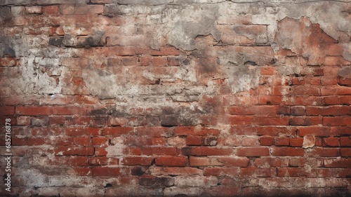 close up horizontal view of a ruined brick wall background AI generated