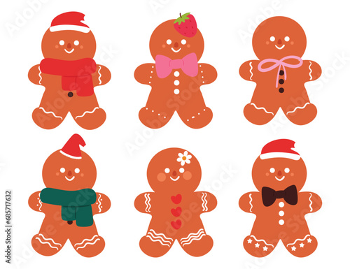 Christmas sticker set with ginger bread. cartoon set of Christmas items, Christmas element sticker. colorful vector sticker illustration