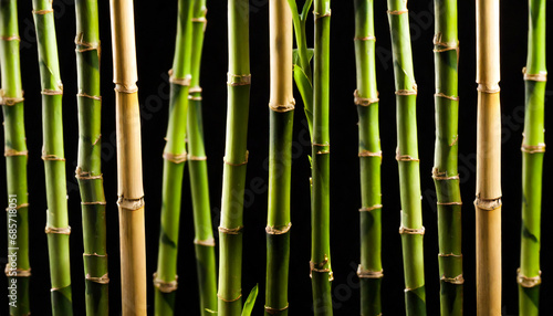 a close up photo of a group of bamboo stalks on a black background