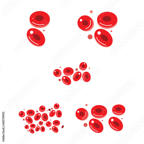 Flowing erythrocytes (red blood cells) on white background. Bloodstream