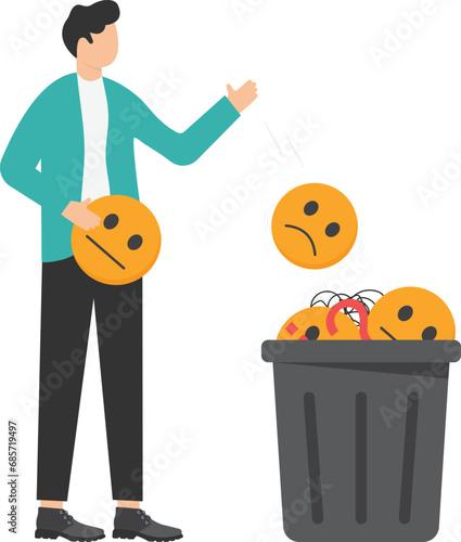 happy businessman throw away stressed and anxiety into the bin

