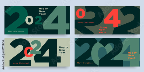 2024 Year. Happy New Year 2024 and Merry Christmas. Background Number 2024 in the Green, Black, Rink, Orange Colors. Abstract Vector Illustration for Social Media, Poster, Banner, Cover. photo