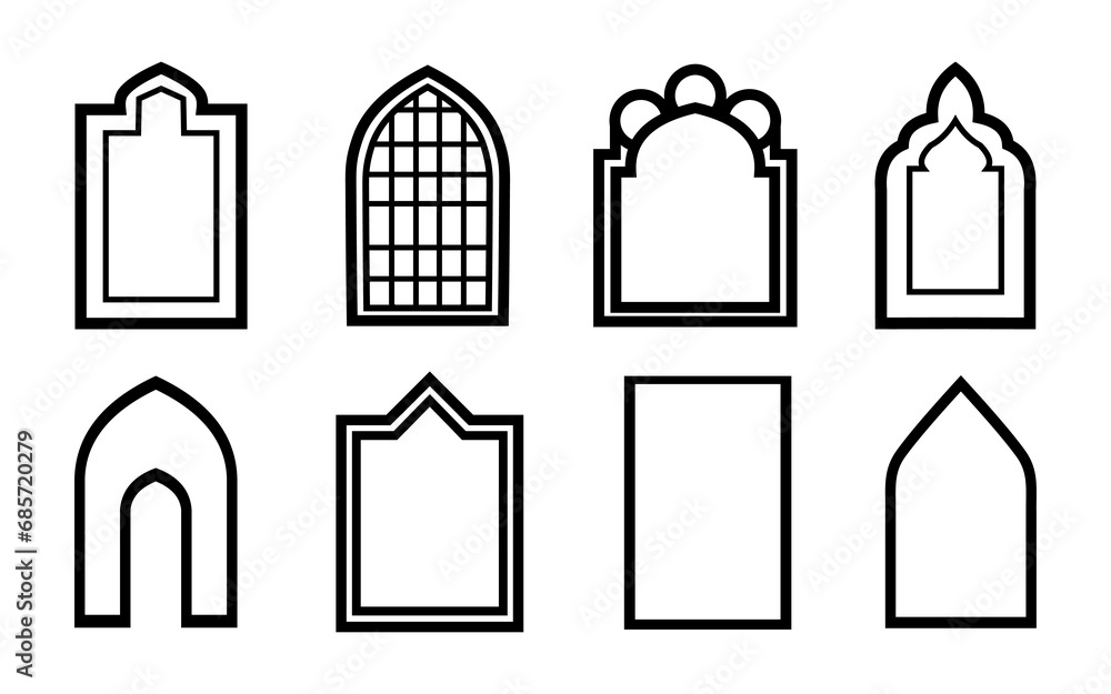 Set of Islamic Shape Illustrations. flat Islamic door and arabic window Shape Illustration.