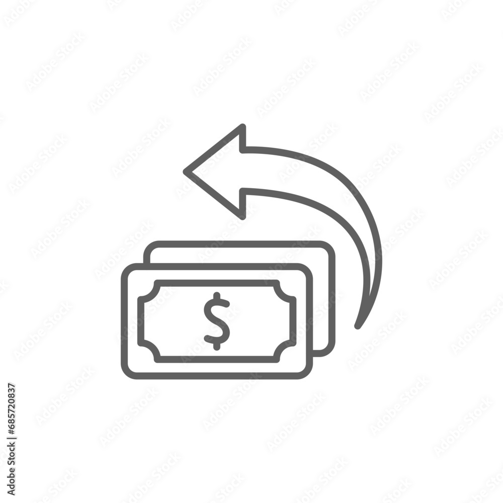 Chargeback icon. Simple outline style. Reimburse, rebate, money refund, purchase, cancel payment, transaction, business concept. Thin line symbol. Vector illustration isolated. Editable stroke. Chargeback icon. Simple outline style. Reimburse, rebate, money refund, purchase, cancel payment, transaction, business concept. Thin line symbol. Vector illustration isolated. Editable stroke.