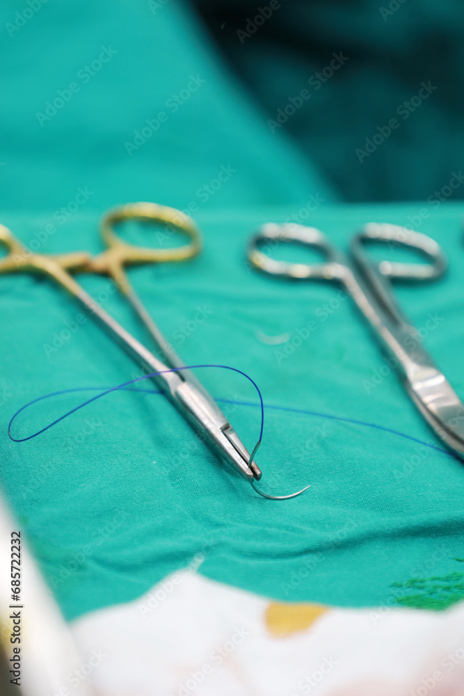 Tools, surgical sutures on sterile Tools, surgical sutures on sterile