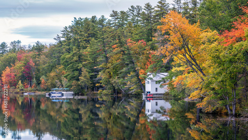 Fototapeta Naklejka Na Ścianę i Meble -  Autumn colors at Kezar Lake - The Narrows - near Lovell Maine