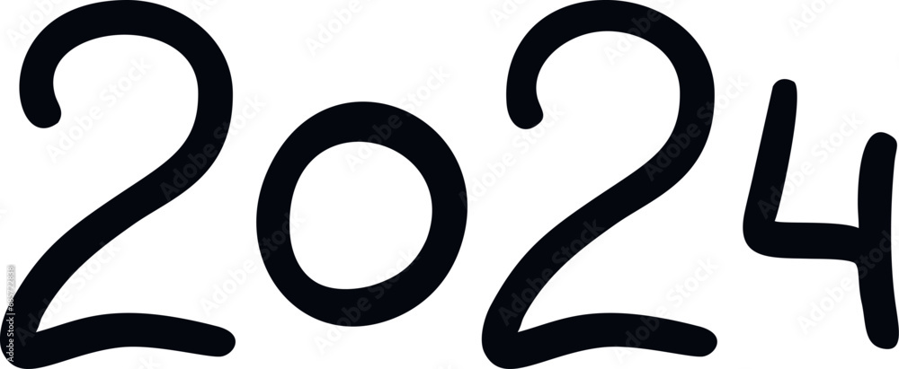Vector 2024 year handwriting font. White background. Isolated typography thin text for design Vector 2024 year handwriting font. White background. Isolated typography thin text for design