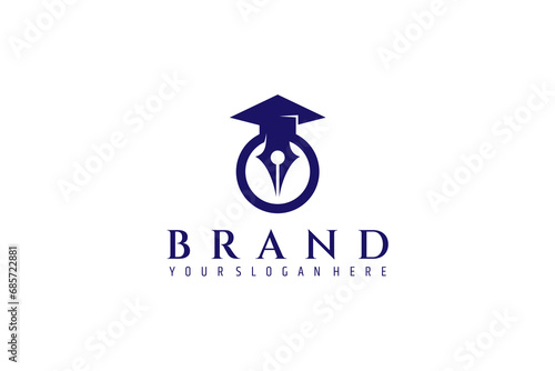 Education logo template design concept with graduation cap and pen icon in flat design style