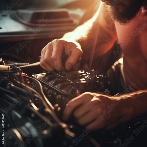Close-Up of a Mechanic's Hands Skillfully Repairing and Maintaining Machinery, Symbolizing Expertise and Precision
