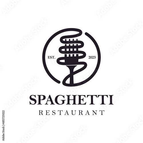 Italian spaghetti logo template design with fork and pasta noodle. Logo for restaurant, business and culinary. minimalist illustration design